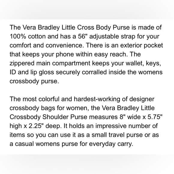 Vera Bradley Falling Flowers Little Crossbody Bag and Matching Keychain Set - Picture 10 of 10